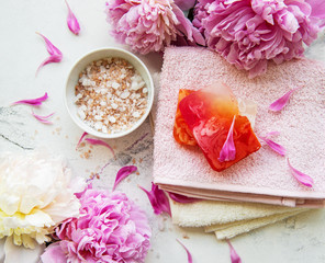 Spa concept with peonies
