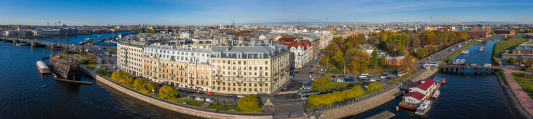 Fototapeta na wymiar Arial drone panoramic view of St. Peterburg. Sankt Peterburg. Istoric center.Petrograd side. Bridges Architecture of Rusia