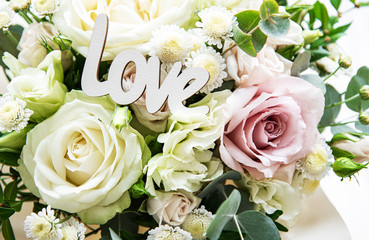 Bouquet of fresh pink and white roses
