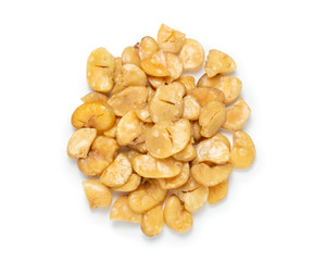 Salted broad beans isolated on white background.