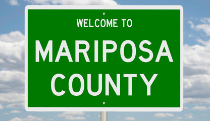 Rendering of a green 3d highway sign for Mariposa County