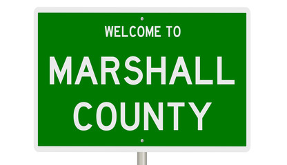 Rendering of a green 3d highway sign for Marshall County