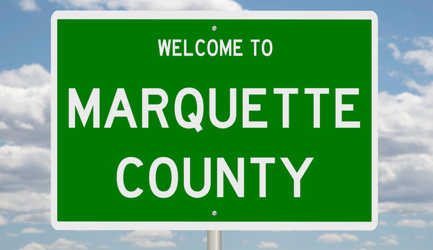 Rendering of a green 3d highway sign for Marquette County