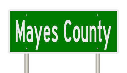 Rendering of a green 3d highway sign for Mayes County