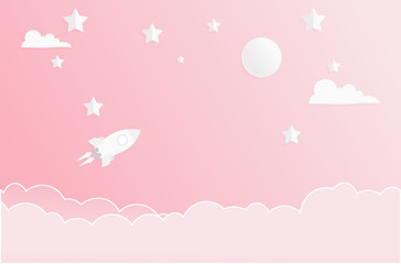Sweet dream and Good night concept Background. Space adventure paper art good night card. Space for your text.