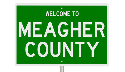 Rendering of a green 3d highway sign for Meagher County