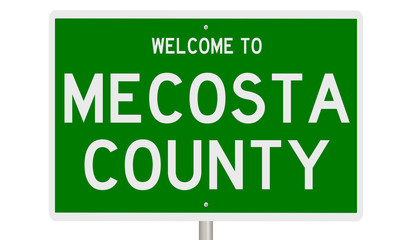 Rendering of a green 3d highway sign for Mecosta County