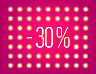 30 percent sale banner with illuminated wall