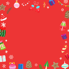 Christmas banner with different holiday accesories. Copy space for greetings