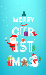 Christmas vector artistic greeting card. Vector banner with different holiday accessories