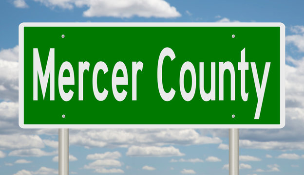 Rendering of a green 3d highway sign for Mercer County