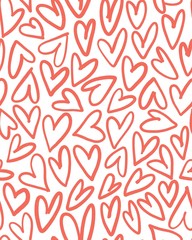 seamless pattern with pink outline hearts for wrapping paper, textile, prints
