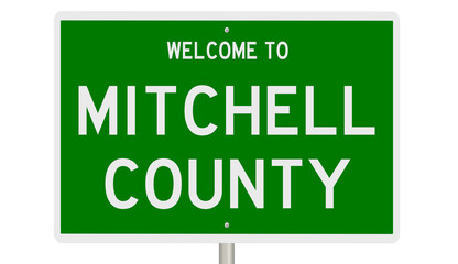 Rendering of a green 3d highway sign for Mitchell County