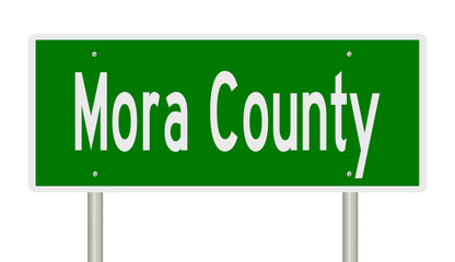 Rendering of a green 3d highway sign for Mora County