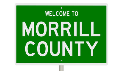 Rendering of a green 3d highway sign for Morrill County