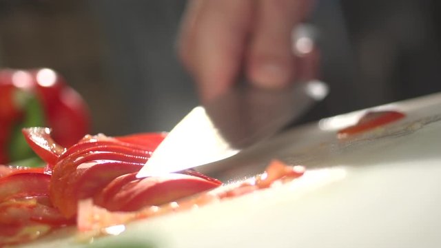 Stock video footage cut thin slices of tomato