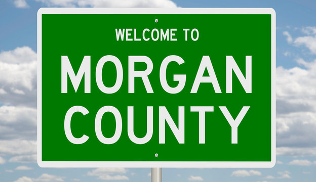 Rendering of a green 3d highway sign for Morgan County