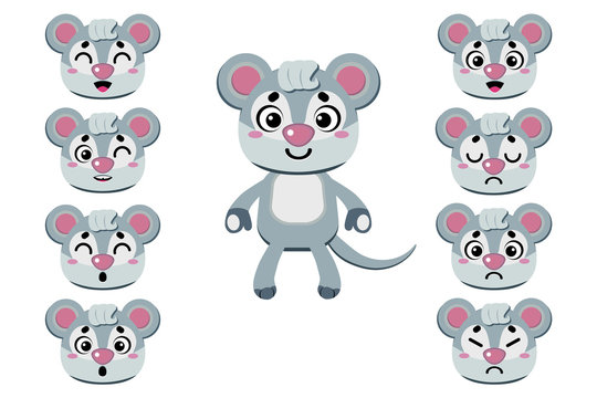 Cartoon mouse and set from different faces