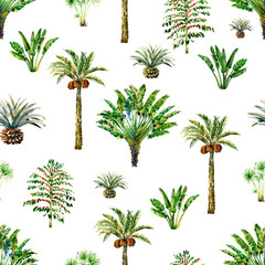 Watercolor seamless patterns with  palm trees. floral summer background
