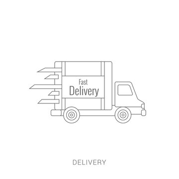 Fast shipping delivery truck flat icon for apps and websites 