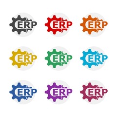 ERP, enterprise resource planning color icon set isolated on white background