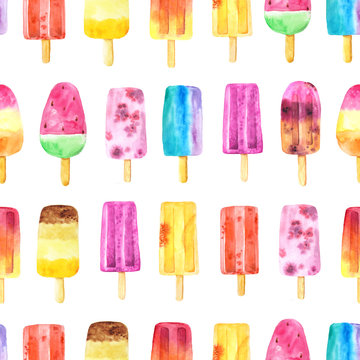 Seamless pattern with watercolor fruit ice cream