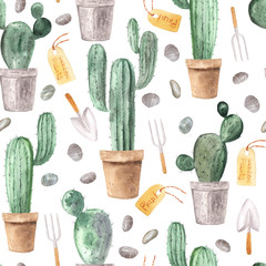 Seamless pattern wit watercolor cactus