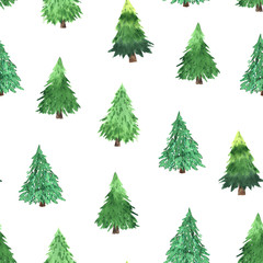 Seamless pattern with bright green Christmas Tree