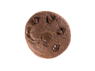 Top view of Chocolate cookies with chips isolated on white background, flat lay of dessert and sweet
