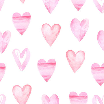 Seamless pattern with bright watercolor hearts