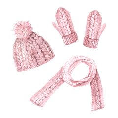 Watercolor hand painted winter cute clothes set