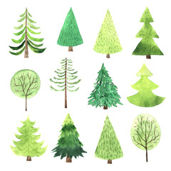 Watercolor green Christmas Tree set