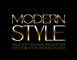 Vector Modern Golden Font. Luxury Slim Alphabet Letters and Numbers