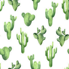Seamless pattern wit watercolor exotic cactus