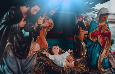 The statue of Mary Joseph and Jesus, Jesus' birthday baby is a statue of Maria and Joseph and...
