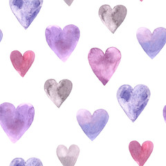 Seamless pattern with bright watercolor heart