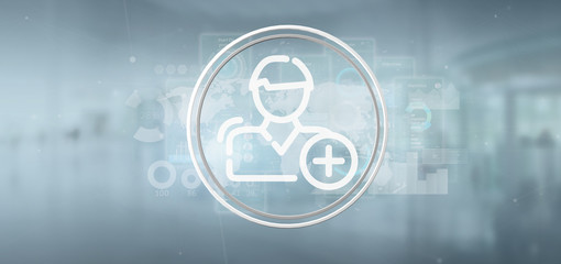Businessman holding new contact icon