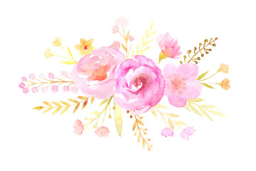 Set of hand painted pink watercolor flowers