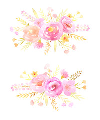 Set of hand painted pink watercolor flowers