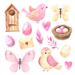 Set of colorful watercolor easter eggs