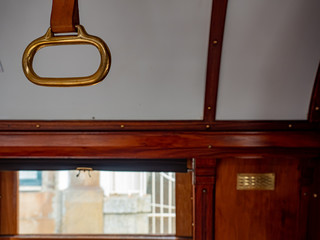Porto, Purtugal. 16 November 2019. Interior detail of a tradtional streetcar.