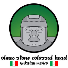 Circle icon Olmec stone Colossal Head. vector illustration