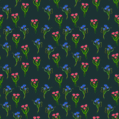 Watercolor wildflowers in a seamless pattern.