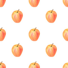 Fototapeta na wymiar Hand painted watercolor apple seamless pattern on white background. Colorful apple background perfect for design kitchen towels, fabric, textile. 