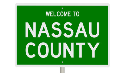 Rendering of a green 3d highway sign for Nassau County