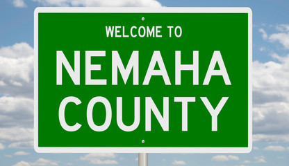 Rendering of a green 3d highway sign for Nemaha County
