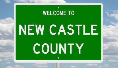 Rendering of a green 3d highway sign for New Castle County