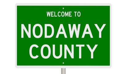 Rendering of a green 3d highway sign for Nodaway County