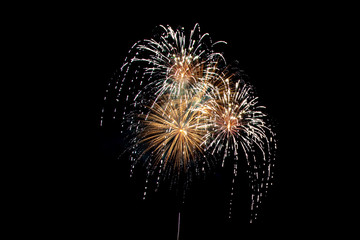 Fireworks isolated on black or dark background at night time.