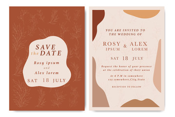 Wedding template Terracotta stationery. Modern abstract art print.
